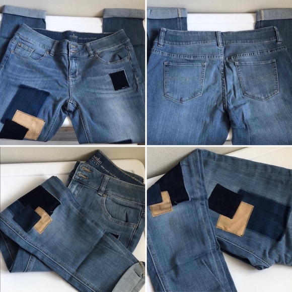 🆕👖 SOHO NY Suede Patchwork Boyfriend Jeans NY&CO - Picture 12 of 13